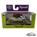 Redline Speed Diecast 1971 Plymouth Cuda 440 model in white, lime green, and purple in a display box.