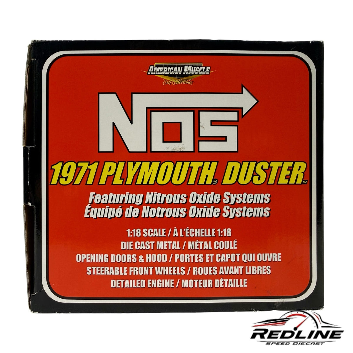 Redline Speed Diecast 1:18 scale 1971 Plymouth Duster NOS collector box with bold red and white branding