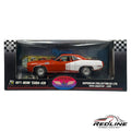 Redline Speed Diecast 1:18 scale 1971 Plymouth Hemi Cuda 426 model car in orange and white in original display box.