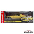 Redline Speed Diecast 1:18 scale 1972 Chevrolet Camaro RS/Z28 model in cream with racing stripes in original box
