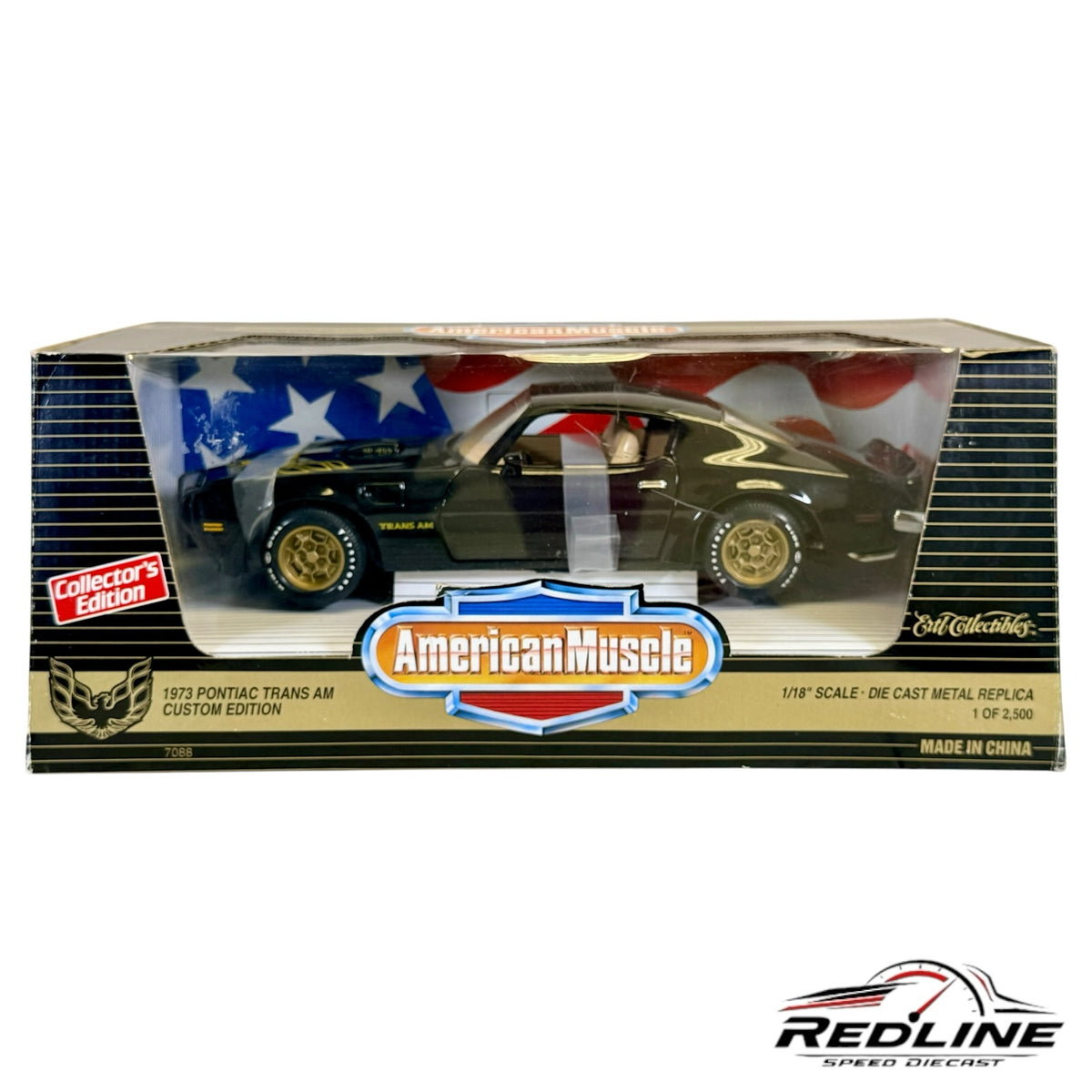 Redline Speed Diecast 1/18 scale 1973 Pontiac Firebird Trans Am black model car in original collector box