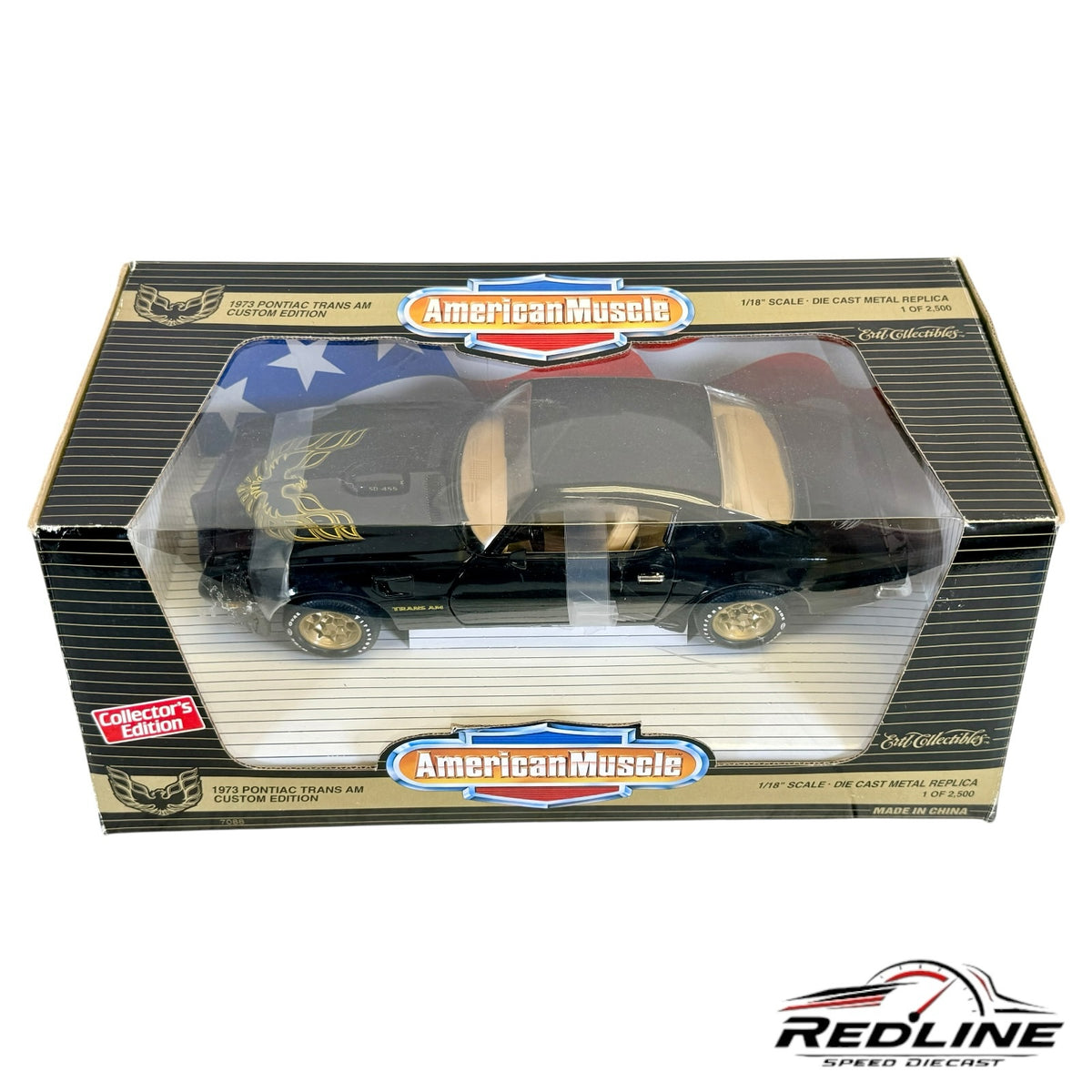 Redline Speed Diecast 1973 Pontiac Firebird Trans Am black model car in original American Muscle collector box