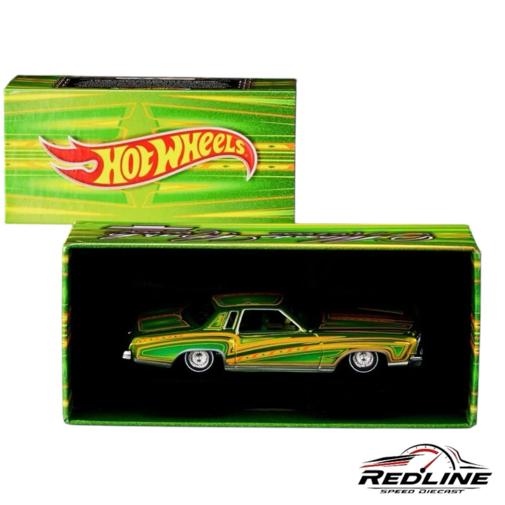 Redline Speed Diecast Hot Wheels 1975 Chevrolet Monte Carlo in green and gold with custom paint in display box