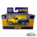 Redline Speed Diecast M2 Machines 1975 GMC Sierra Grande SPAM edition pickup truck in yellow and blue packaging