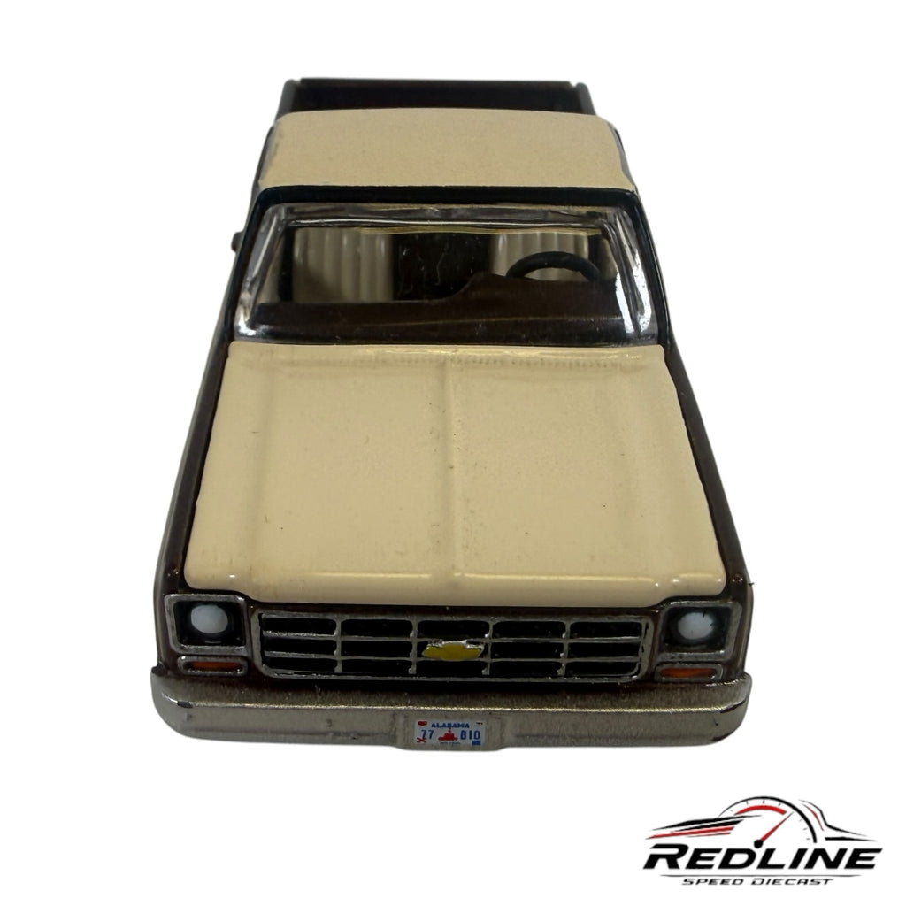 Redline Speed Diecast 1977 Chevrolet C10 pickup truck model in two-tone brown and cream with chrome bumper details