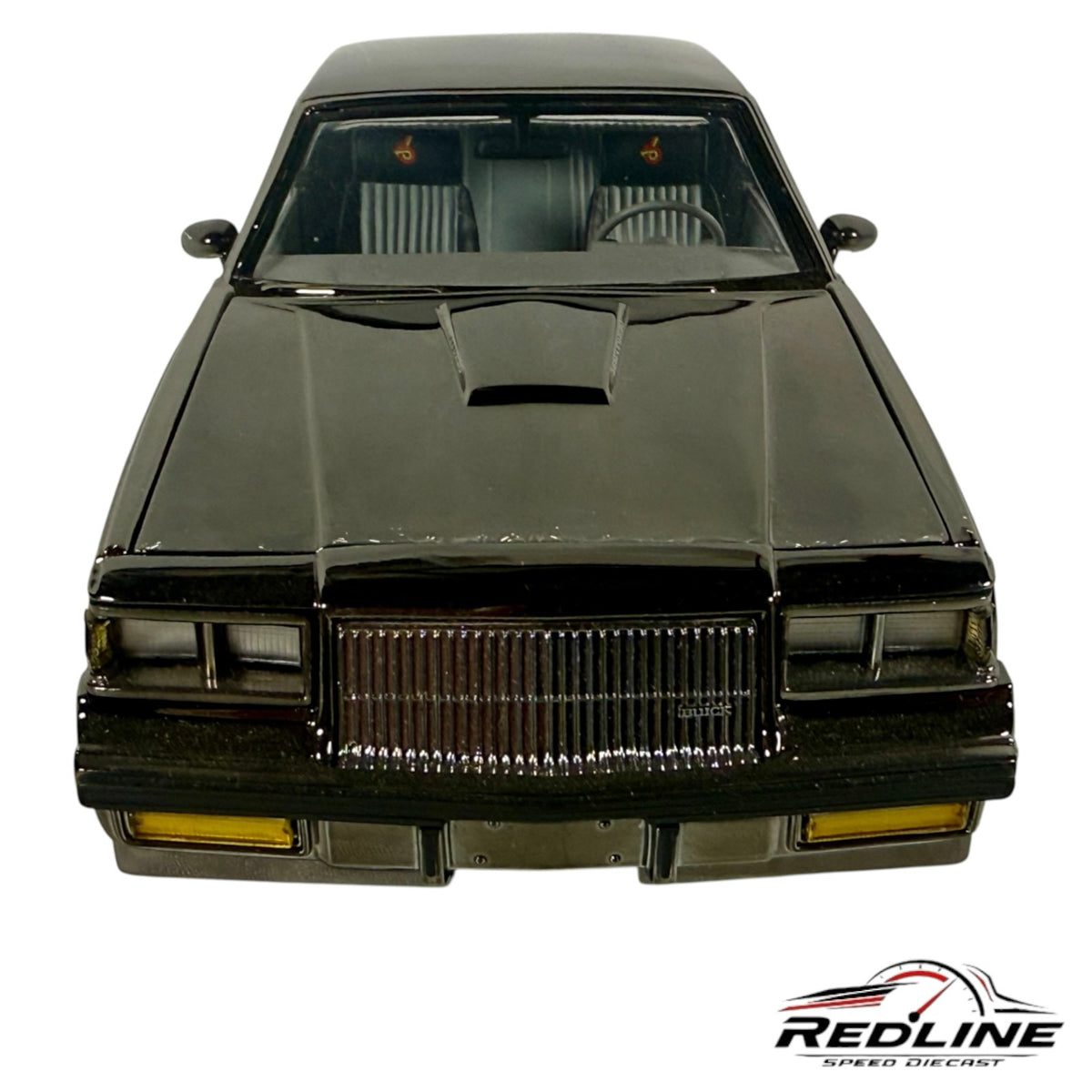 Redline Speed Diecast 1:18 scale 1987 Buick Grand National model car in glossy black with detailed front grille