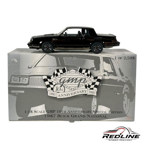 Redline Speed Diecast 1:18 scale black 1987 Buick Grand National model car on its 10th Anniversary special edition box