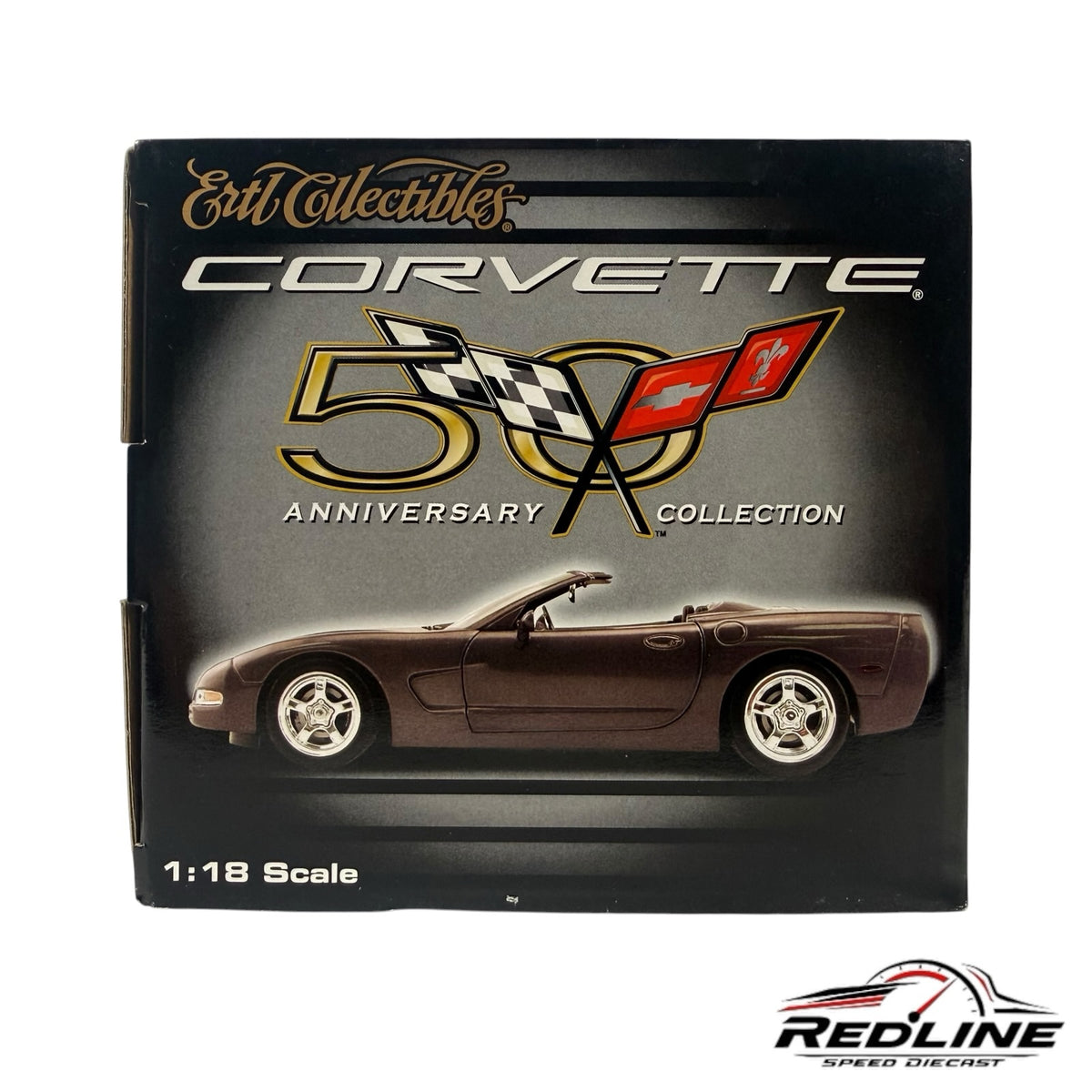 Redline Speed Diecast 1:18 scale 1998 Chevrolet Corvette convertible model in Majestic Amethyst Metallic packaging
