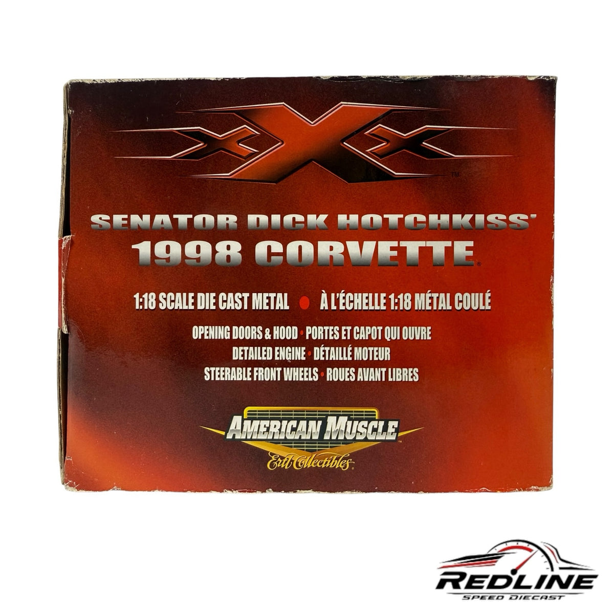 Redline Speed Diecast packaging for the 1:18 scale American Muscle 1998 Corvette xXx movie model car