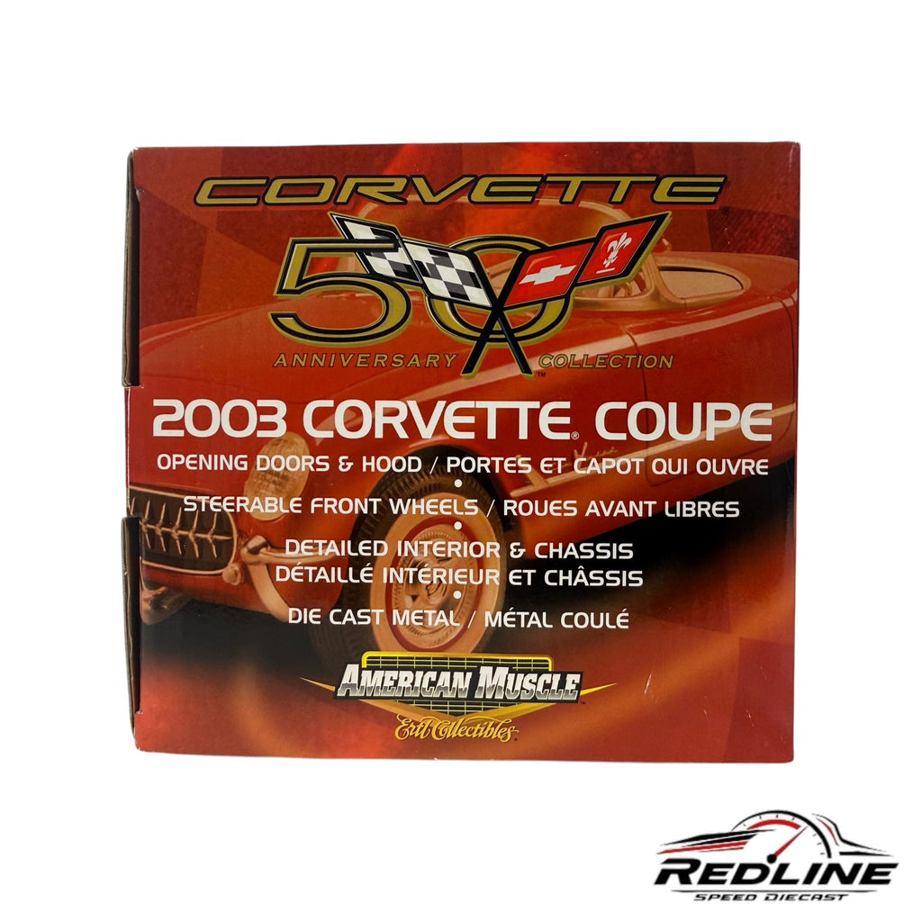 Redline Speed Diecast packaging for a 2003 Corvette Coupe 50th Anniversary Edition die-cast model car box