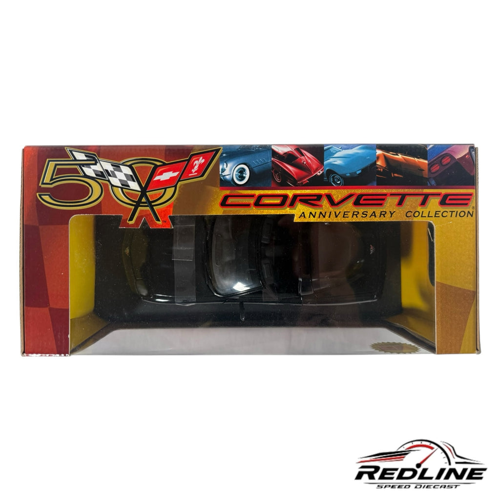 Redline Speed Diecast 2003 Corvette Coupe 50th Anniversary model in black inside its original collector box