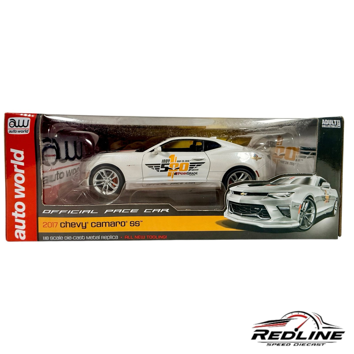 Redline Speed Diecast 1:18 scale white 2017 Chevrolet Camaro SS Indianapolis 500 official pace car model in box
