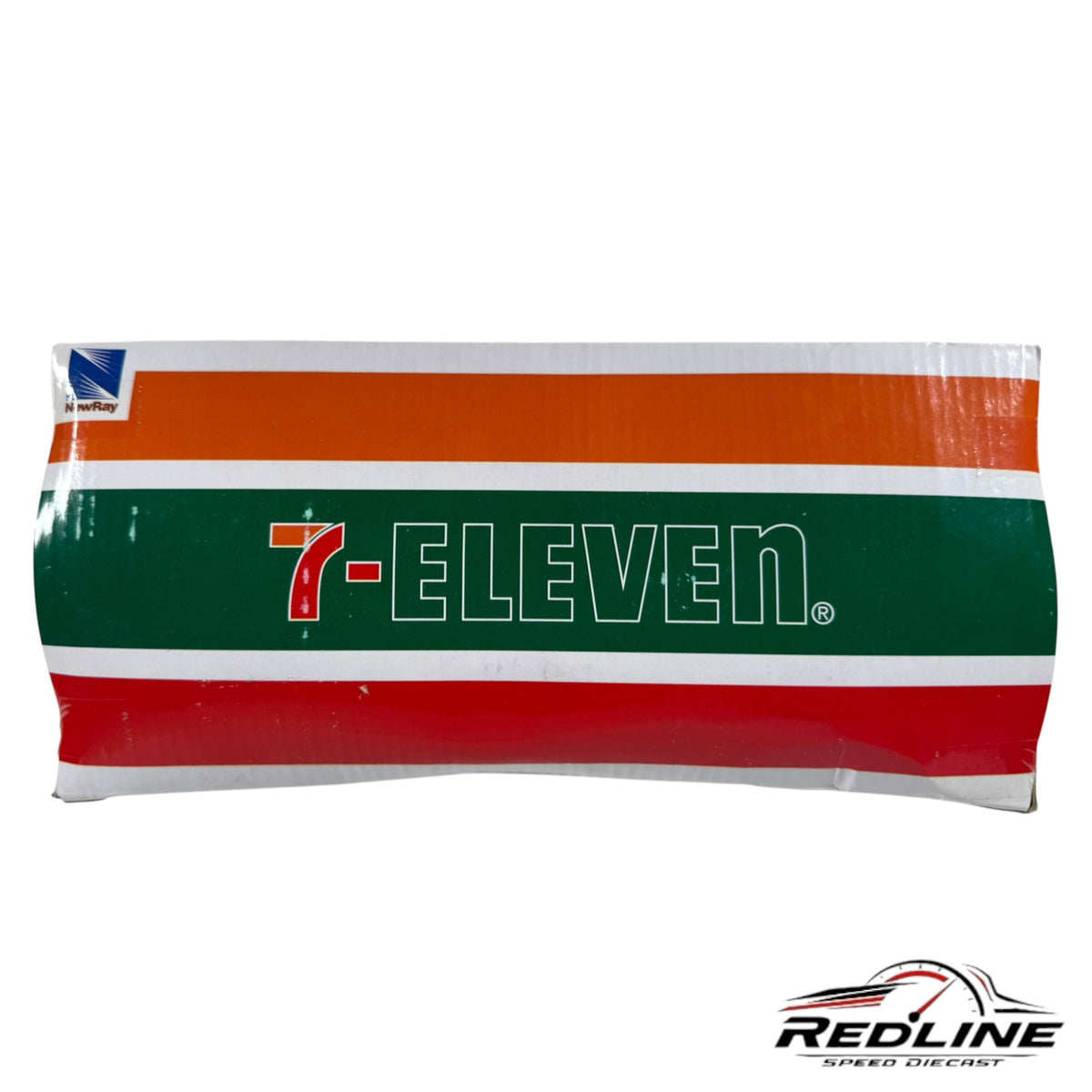 Redline Speed Diecast NewRay 7-Eleven off-road Baja racer packaging box with iconic green, orange, and red branding.