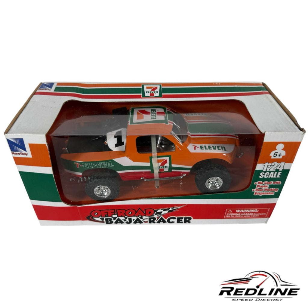 Redline Speed Diecast 1:24 scale NewRay 7-Eleven Baja racer truck in original branded display box