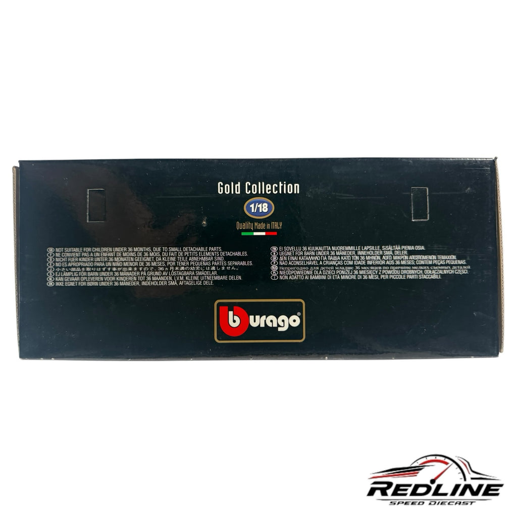 Redline Speed Diecast Bburago Gold Collection 1:18 scale model car packaging box with safety warnings