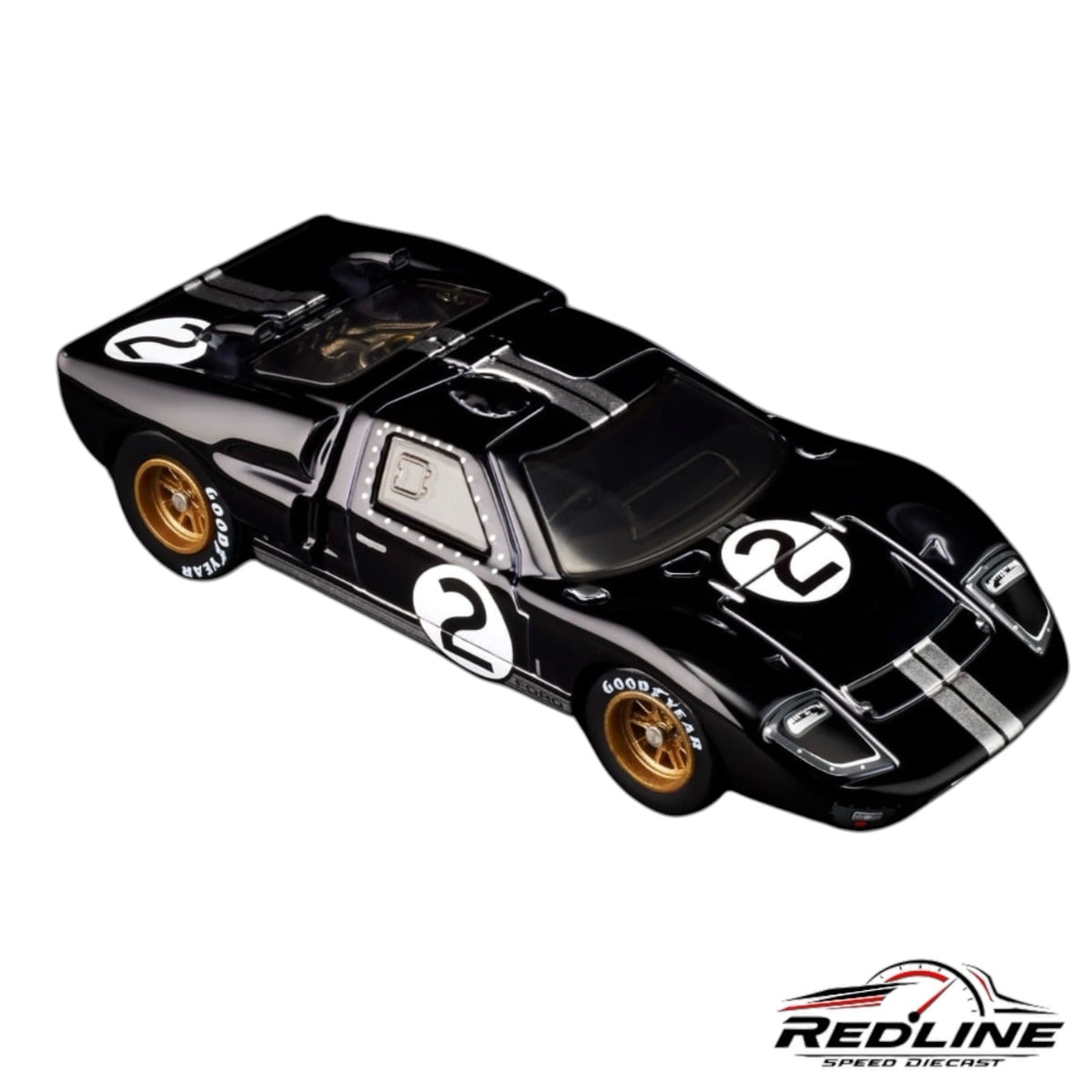 Redline Speed Diecast Ford GT40 MkII model car in black with gold wheels and number 2 racing livery