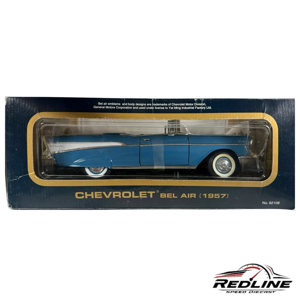 Redline Speed Diecast 1:18 scale blue 1957 Chevrolet Bel Air convertible model car in original display packaging.