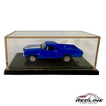 Redline Speed Diecast 1970 Chevrolet El Camino SS model in blue with white racing stripes in a clear display case.