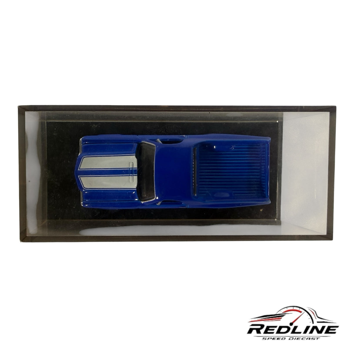 Redline Speed Diecast 1970 Chevrolet El Camino SS model in blue with white racing stripes in a clear display case