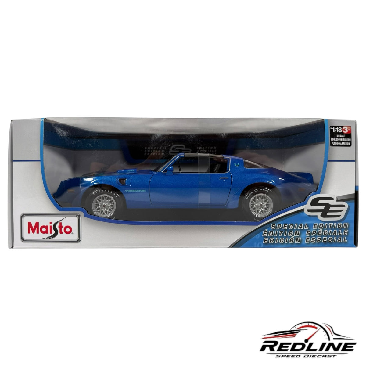 Redline Speed Diecast 1:18 scale metallic blue Maisto Pontiac Firebird Trans Am muscle car in original display box