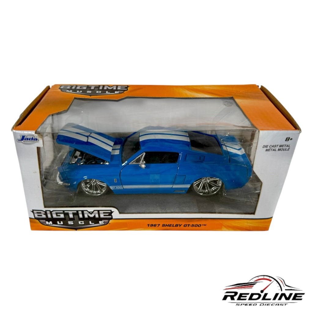 Redline Speed Diecast 1967 Shelby GT-500 blue muscle car model with white racing stripes in original display box
