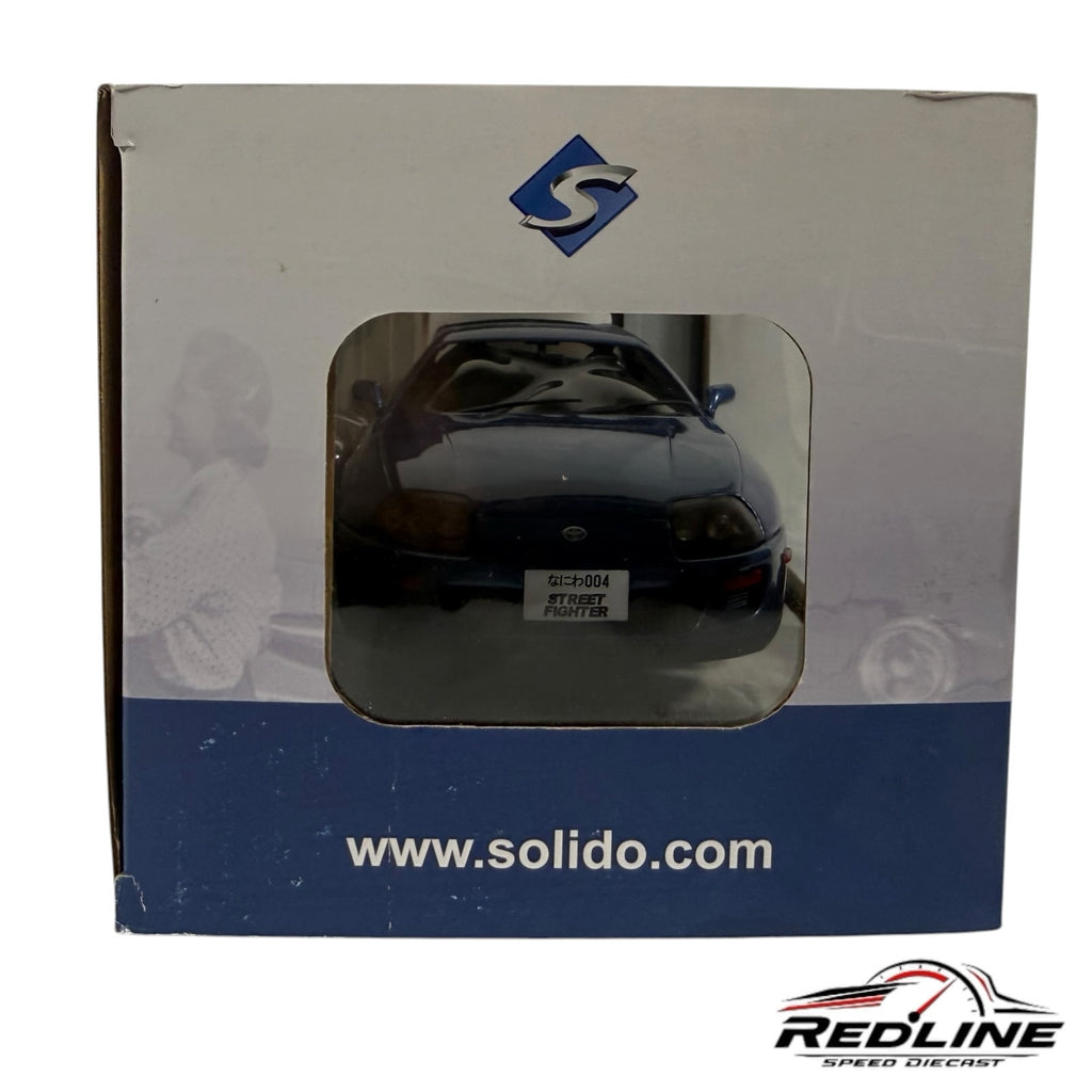 Redline Speed Diecast Solido 1:18 scale blue Toyota Supra MK4 diecast model inside its display box
