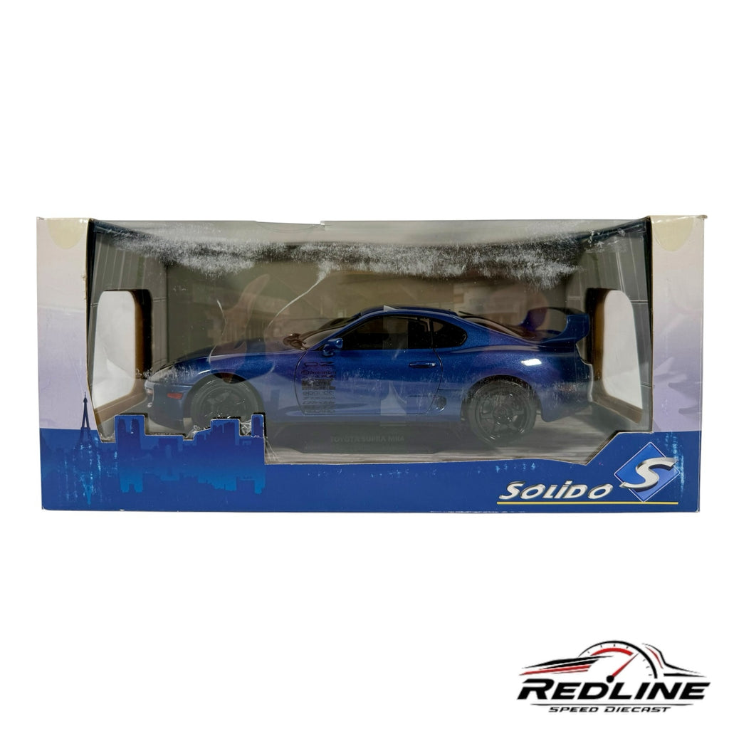 Redline Speed Diecast 1:18 scale Solido blue Toyota Supra MK4 diecast model car in original display packaging