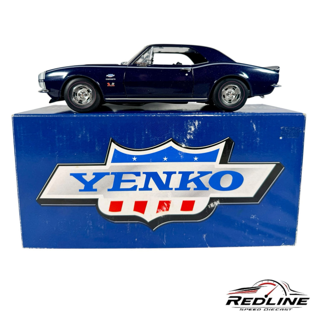 Redline Speed Diecast 1:18 scale metallic blue Chevrolet Yenko Camaro model car displayed on its branded box