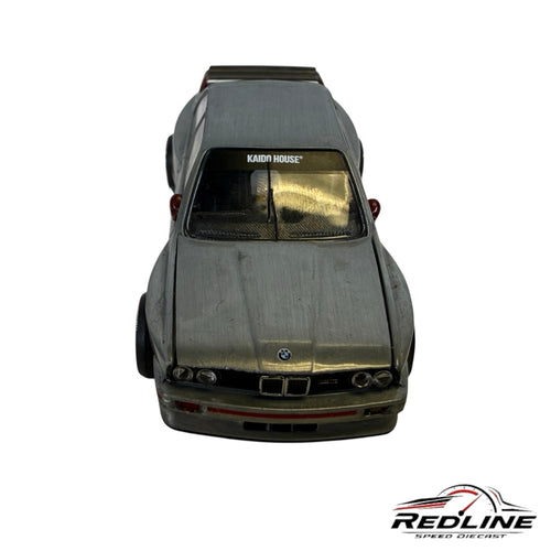 Redline Speed Diecast Kaido House BMW M3 E30 widebody model car in brushed metal finish with front view