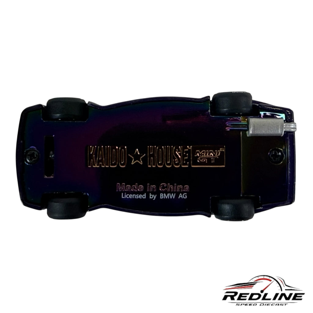 Redline Speed Diecast Kaido House Mini GT BMW M3 model car showing the deep purple metal chassis and branding