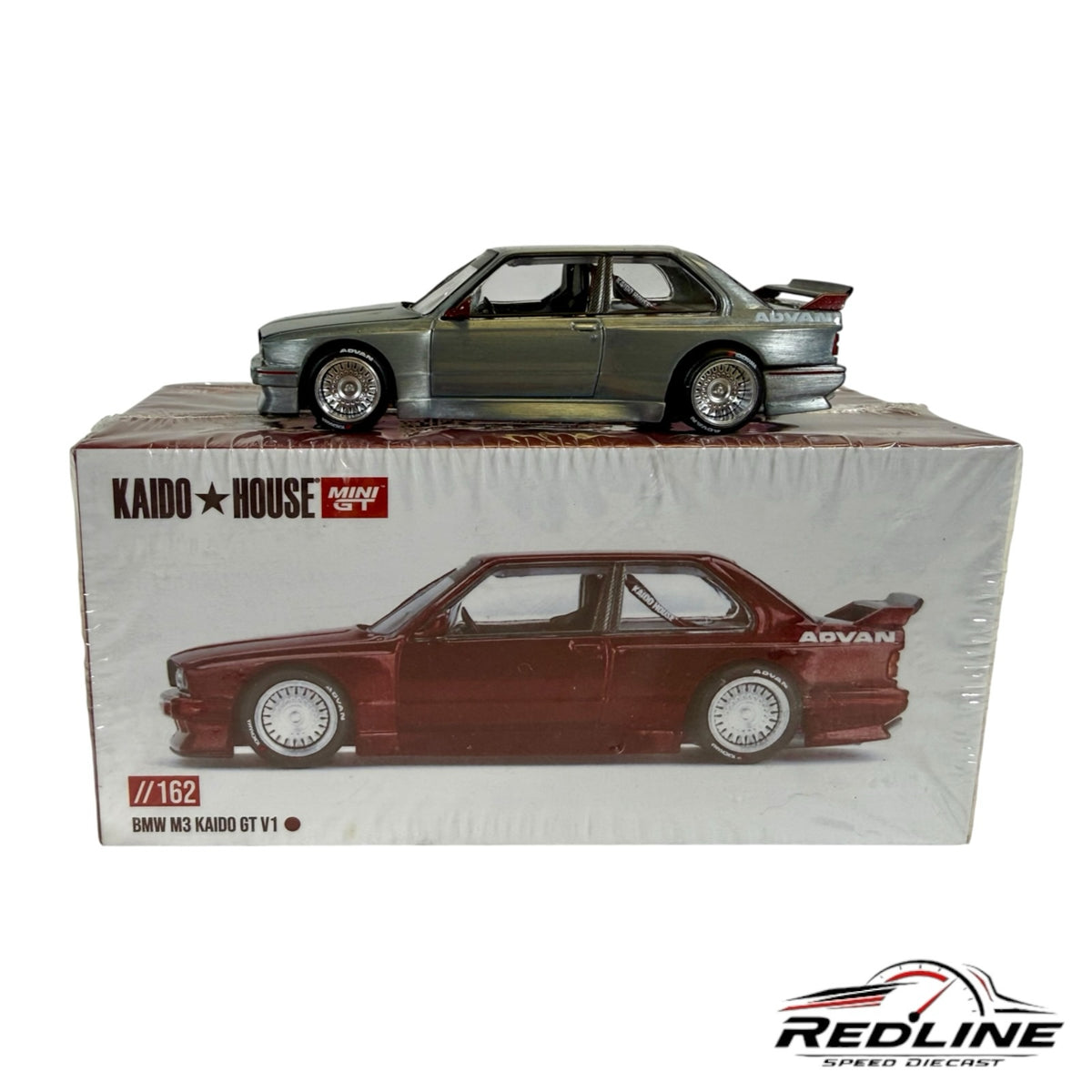 Redline Speed Diecast Kaido House BMW M3 1:64 scale model car in brushed metal finish with widebody and Advan decals