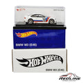 Redline Speed Diecast Hot Wheels BMW M3 E46 collector car in white with racing livery number 22 in a display case