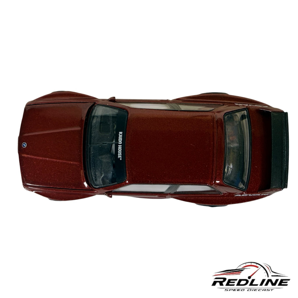 Redline Speed Diecast BMW M3 Kaido GT V1 in metallic burgundy with wide-body styling and Advan racing livery