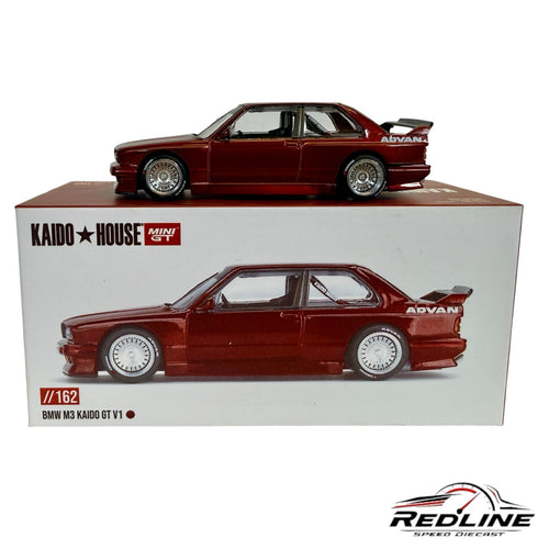 Redline Speed Diecast metallic burgundy BMW M3 Kaido GT V1 1:64 scale model car with Advan livery and rear wing