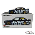 Redline Speed Diecast 1:64 scale metallic blue BMW M3 Kaido Works V1 model car with gold BBS wheels and racing decals