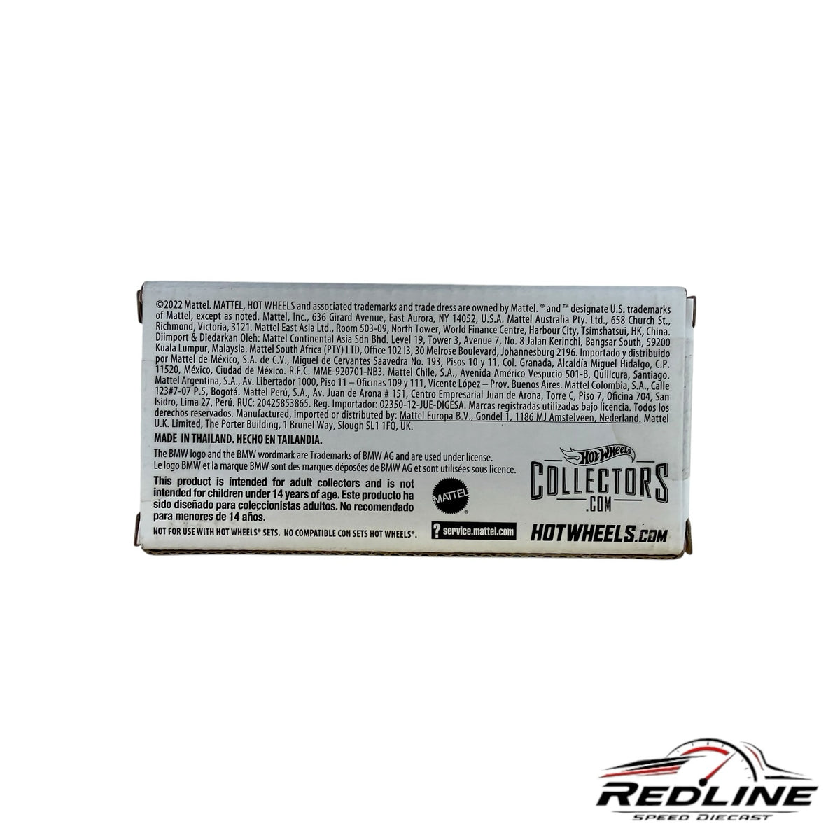 Redline Speed Diecast Hot Wheels BMW M3 packaging back with product information and collector details