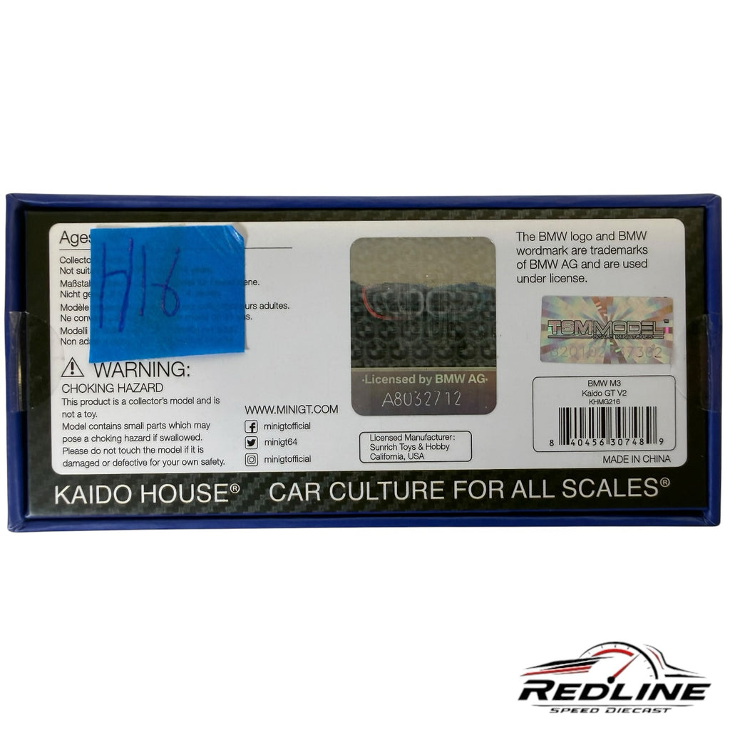 Redline Speed Diecast packaging box for the Kaido House Mini GT BMW M3 Kaido GT V2 model car