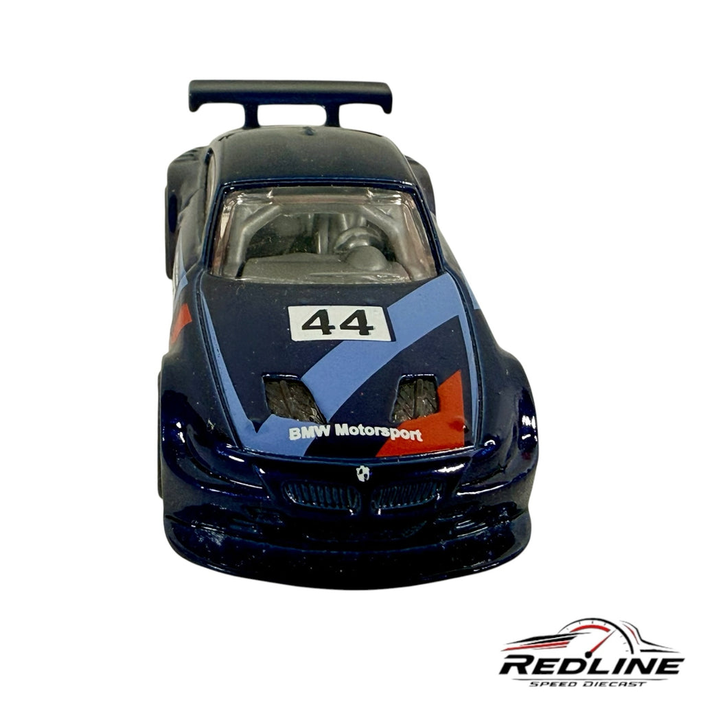 Redline Speed Diecast BMW Z4 M Coupe racing model in glossy blue with number 44 livery and detailed rear wing