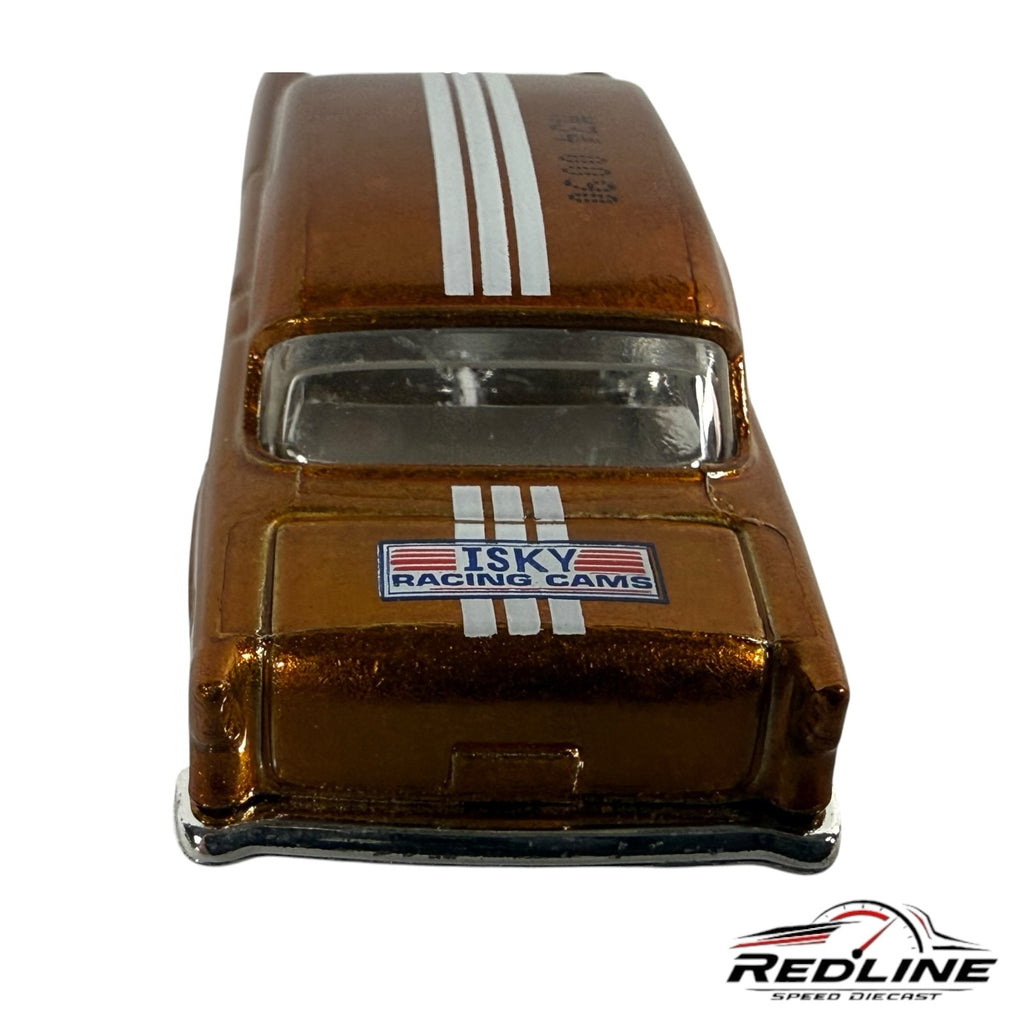 Redline Speed Diecast metallic bronze Chevrolet Gasser model with white racing stripes and Isky Racing Cams decal