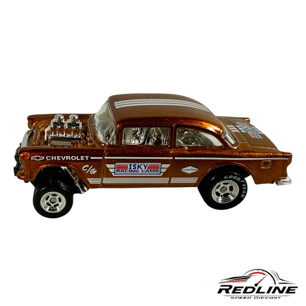 Redline Speed Diecast metallic bronze Chevrolet Gasser drag racing model with chrome engine and racing decals