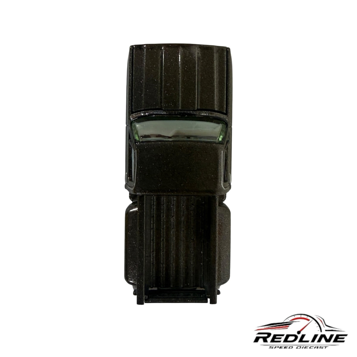 Top-down view of a Redline Speed Diecast 1:64 scale metallic brown Chevrolet Silverado stepside pickup truck model.
