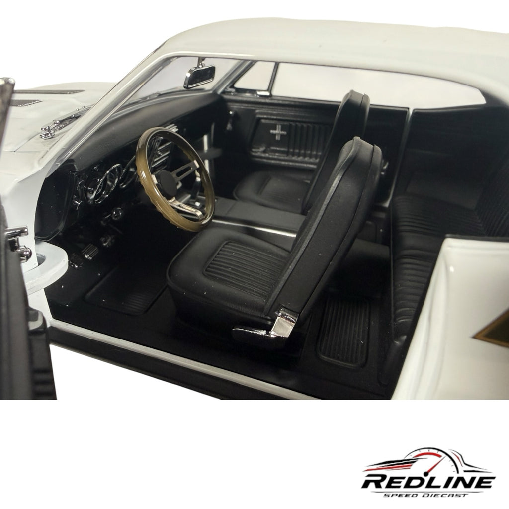 Redline Speed Diecast 1:18 scale 1967 Chevrolet Camaro interior with black bucket seats and detailed dashboard
