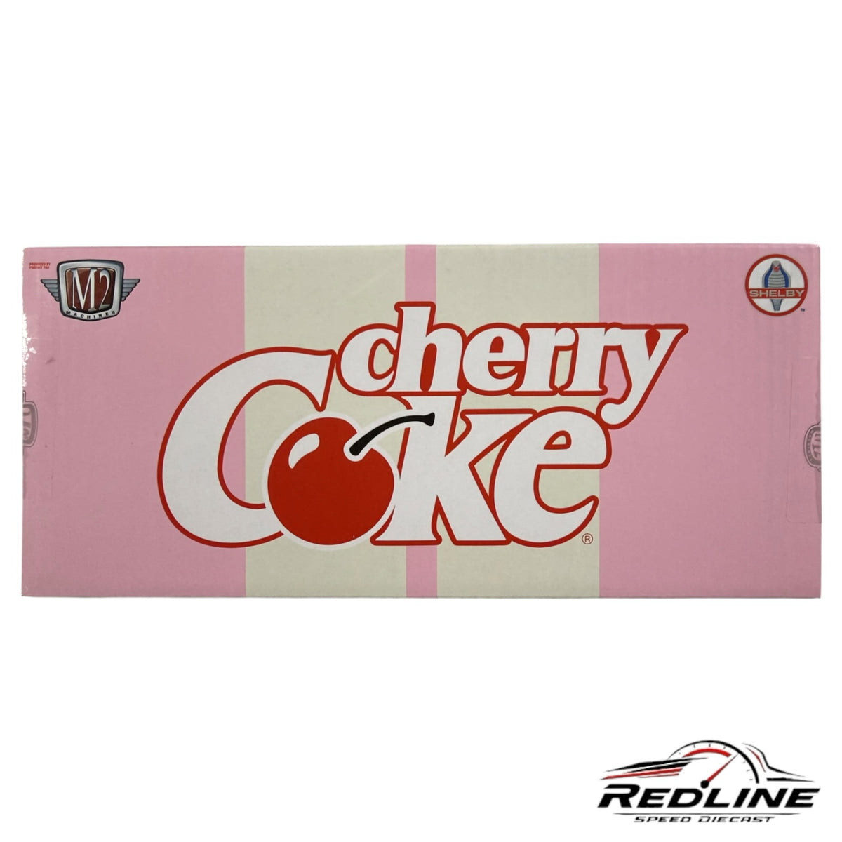 Redline Speed Diecast packaging for a Cherry Coke themed 1966 Shelby GT350 model car in pink and white