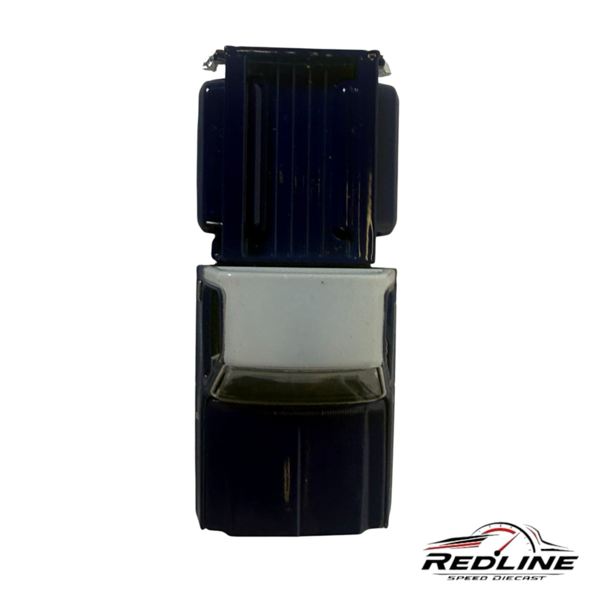 Redline Speed Diecast 1979 Chevrolet C10 pickup model in deep blue and silver, top-down view.