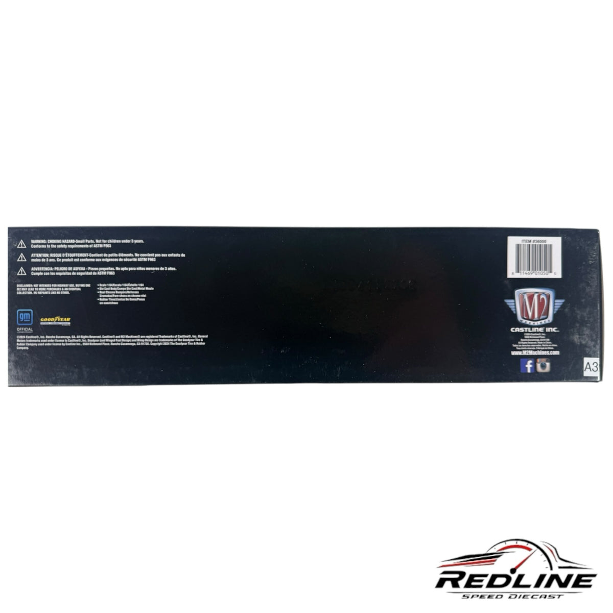 Redline Speed Diecast M2 Machines Chevrolet truck and van set packaging back view with product information and barcode