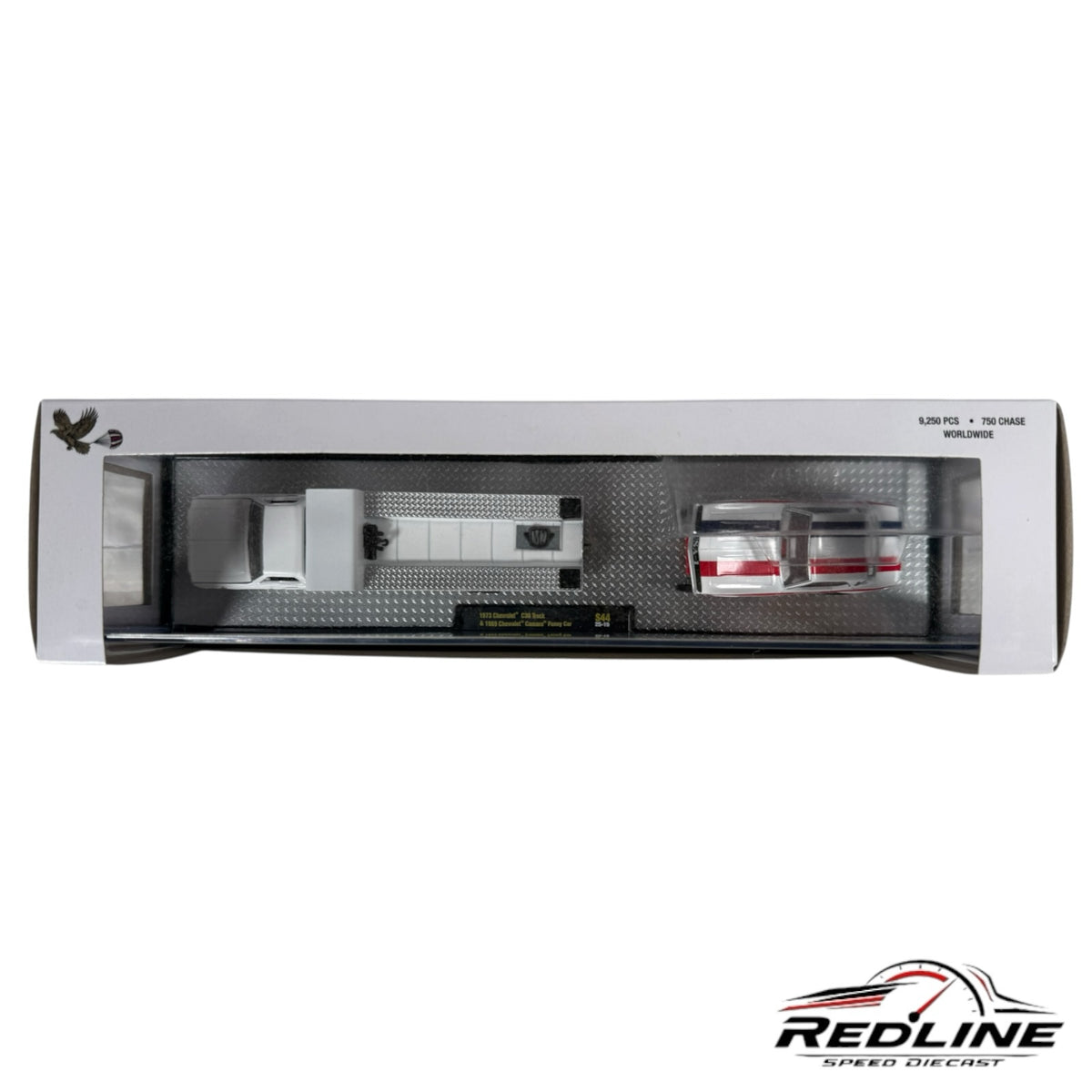 Redline Speed Diecast M2 Machines 1973 Chevrolet C30 truck and 1969 Camaro Funny Car set in collector window box