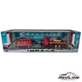 Redline Speed Diecast M2 Machines 1971 Chevrolet G10 van and 1964 Impala SS convertible hauler set in deep red