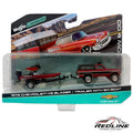 Redline Speed Diecast 1979 Chevrolet K5 Blazer with matching red ski boat and trailer in original blister packaging.