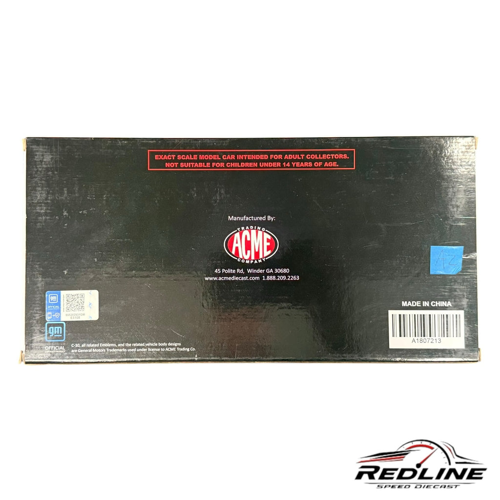 Redline Speed Diecast packaging box for a 1972 Chevrolet K-10 model featuring ACME Trading Company branding