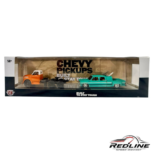 Redline Speed Diecast M2 Machines 1:64 scale 1970 Chevy C60 hauler and 1974 Cheyenne Super 20 truck collector set
